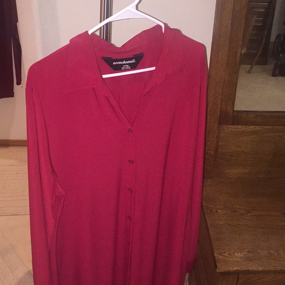 Norma Kamali brand shirt dress. Red, XXL.